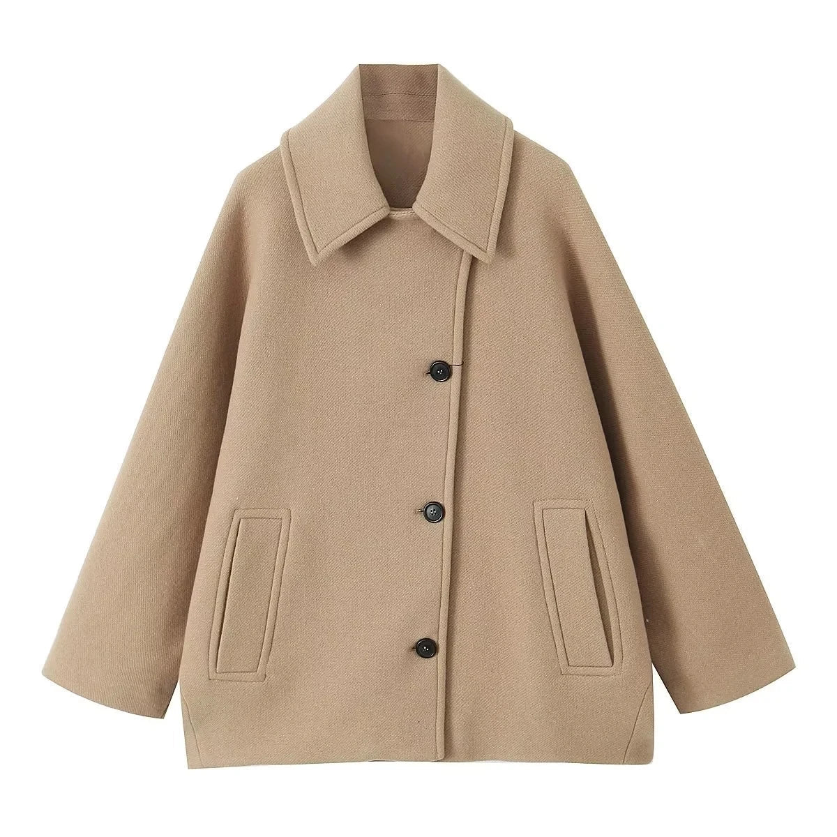 Women's Oversized Cocoon Coat Camel Wide Lapel Button Front Long Sleeve Winter
