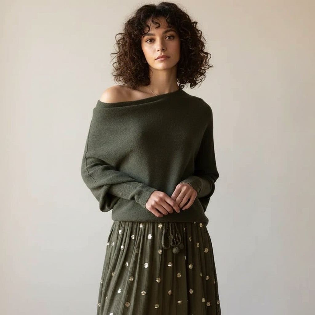 Women's Oversized Knit Sweater Off Shoulder Long Sleeve Relaxed Fit Casual
