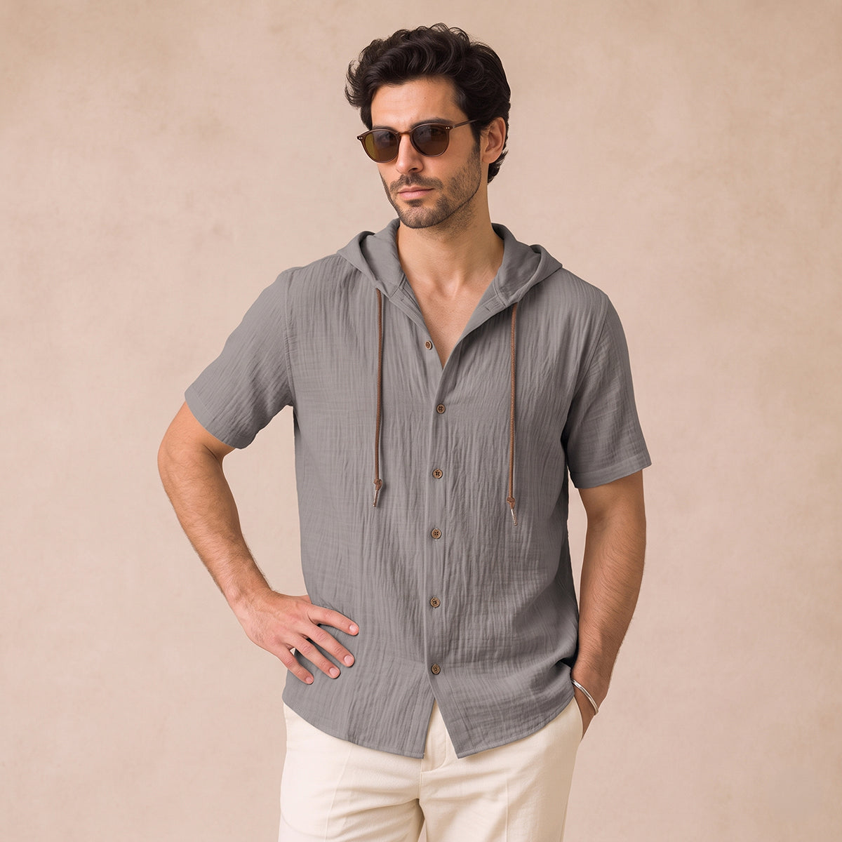The Glenrock Men’s Cotton Linen Hooded Drawstring Casual Top