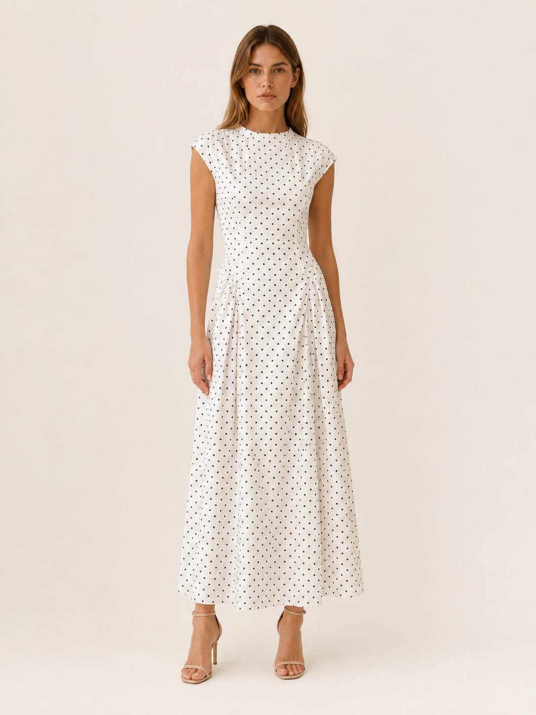 Women's Polka Dot Maxi Dress Cap Sleeve Round Neck A-Line Everyday