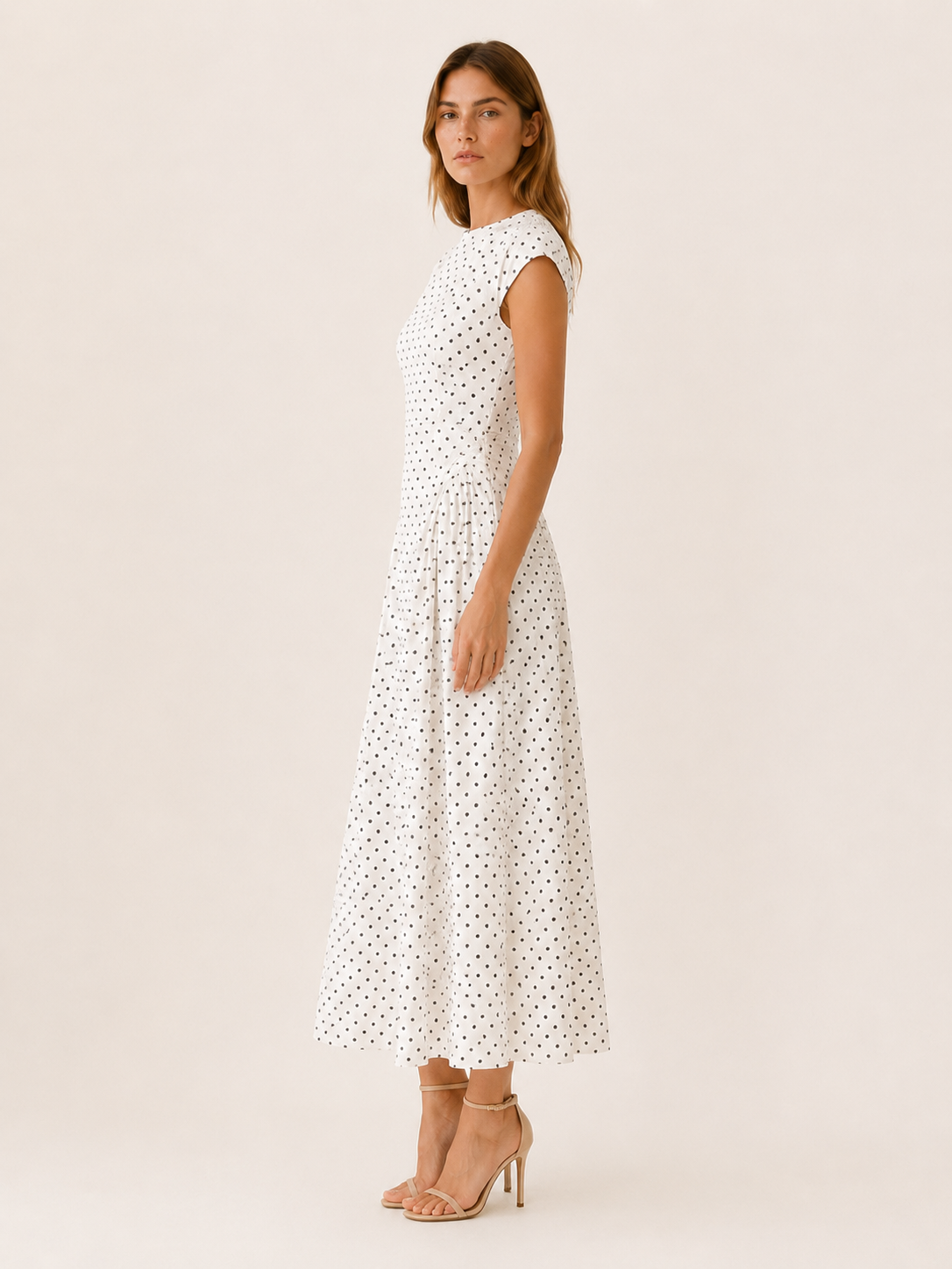Women's Polka Dot Maxi Dress Cap Sleeve Round Neck A-Line Everyday