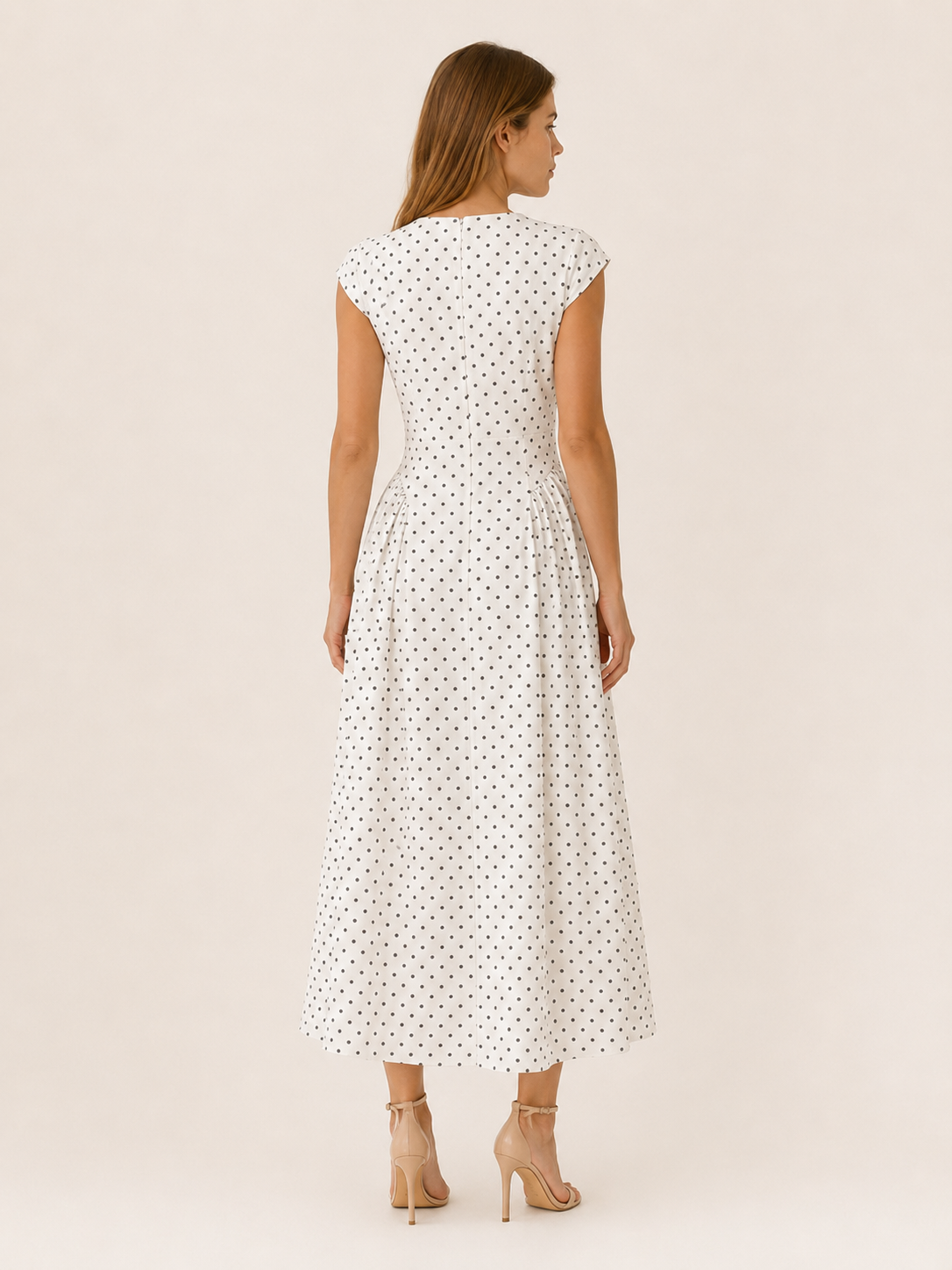Women's Polka Dot Maxi Dress Cap Sleeve Round Neck A-Line Everyday