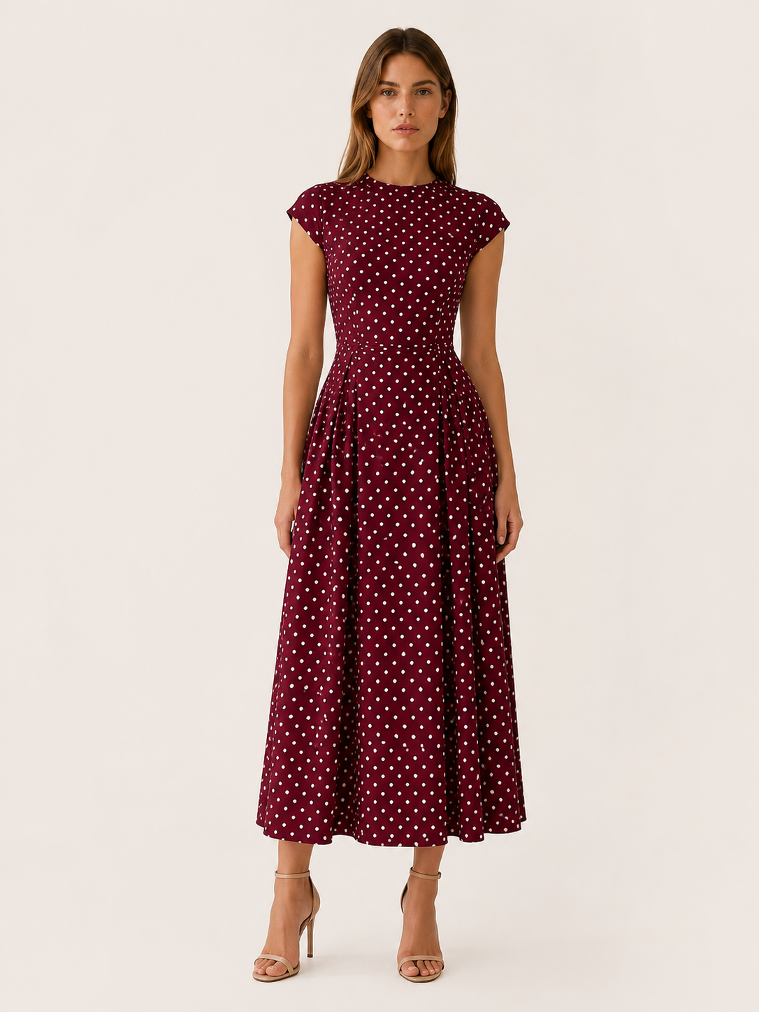 Women's Polka Dot Maxi Dress Cap Sleeve Round Neck A-Line Everyday