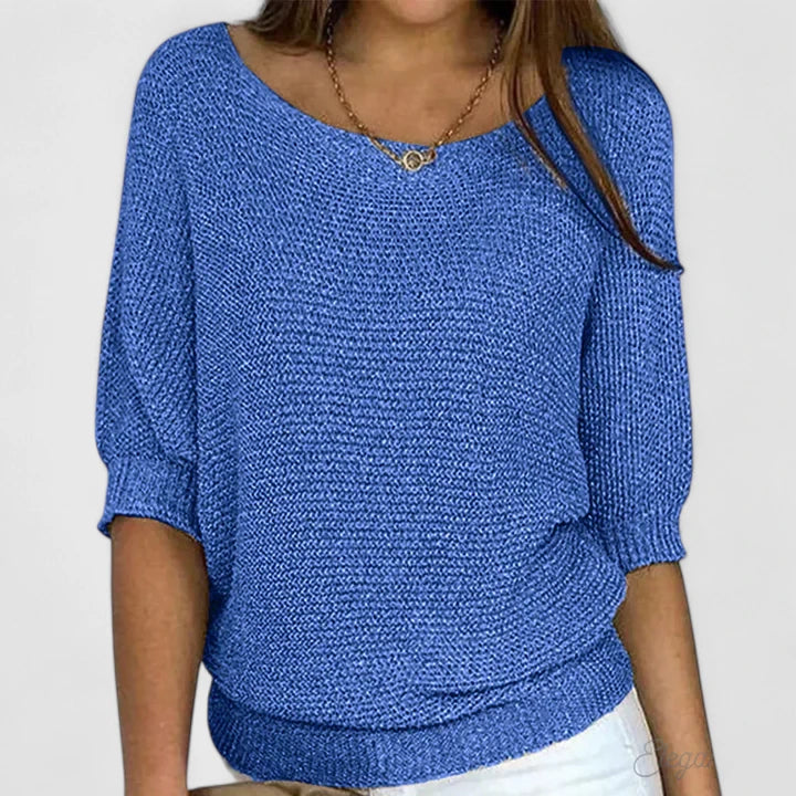 Women's Boat Neck Knit Sweater Dolman Sleeve Loose Casual Pullover