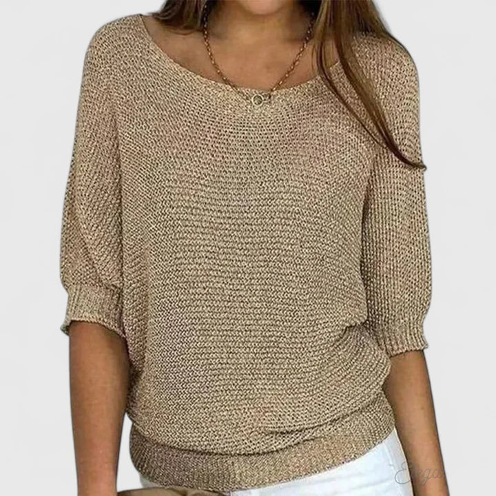 Women's Boat Neck Knit Sweater Dolman Sleeve Loose Casual Pullover