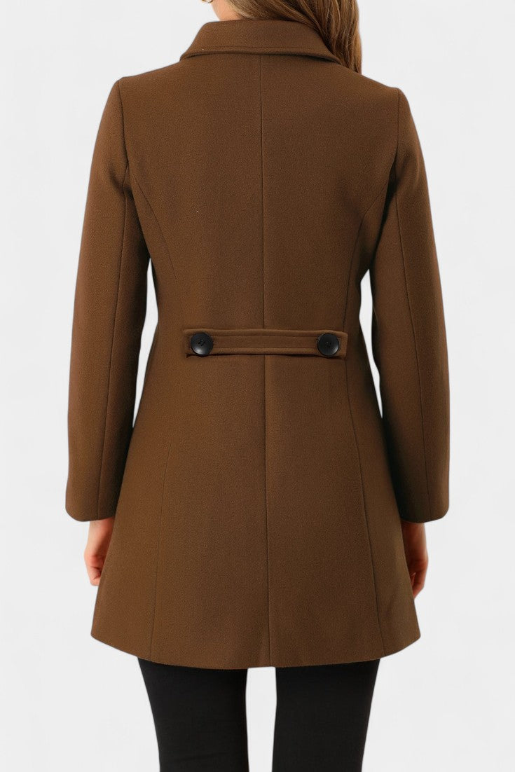 Women's Single-Breasted Coat Collared Long Sleeve Button-Front Winter Outerwear