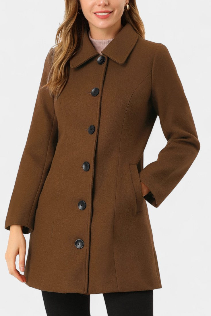 Women's Single-Breasted Coat Collared Long Sleeve Button-Front Winter Outerwear