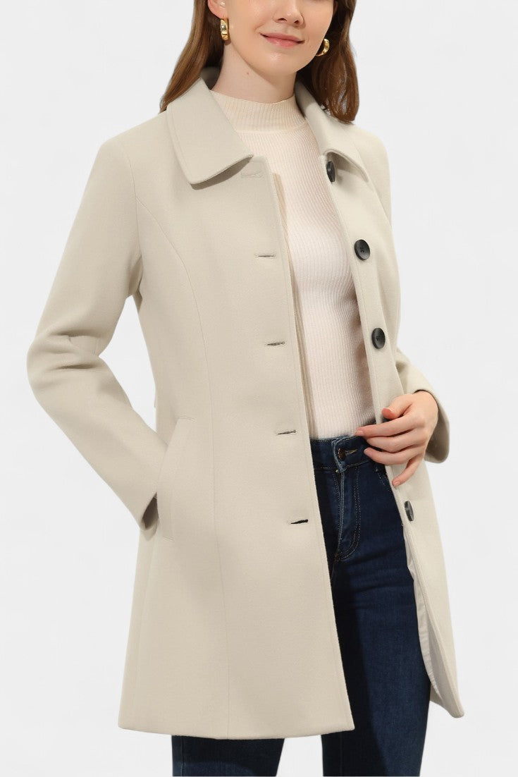 Women's Single-Breasted Coat Collared Long Sleeve Button-Front Winter Outerwear