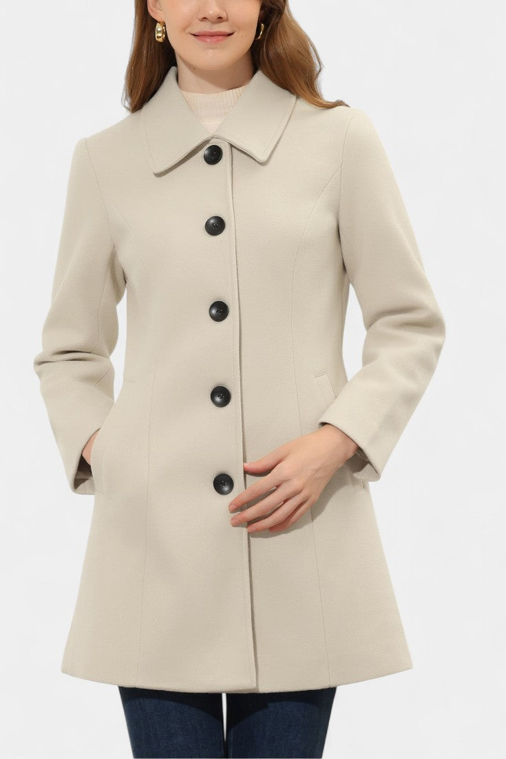 Women's Single-Breasted Coat Collared Long Sleeve Button-Front Winter Outerwear