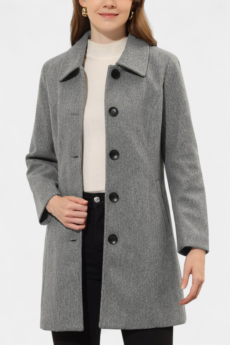 Women's Single-Breasted Coat Collared Long Sleeve Button-Front Winter Outerwear