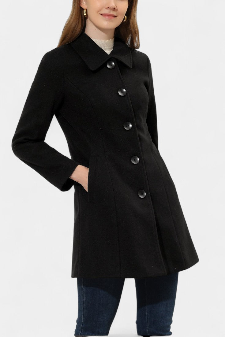 Women's Single-Breasted Coat Collared Long Sleeve Button-Front Winter Outerwear