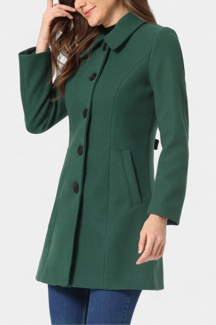 Women's Single-Breasted Coat Collared Long Sleeve Button-Front Winter Outerwear