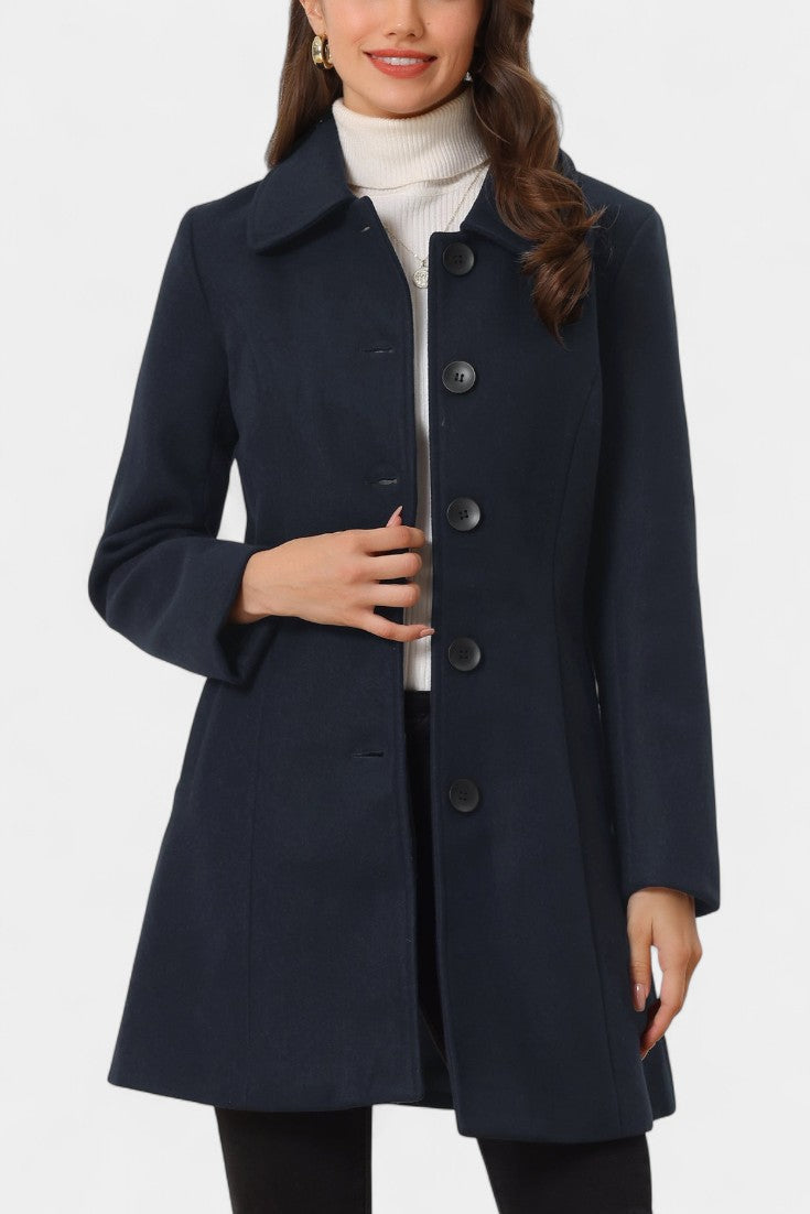 Women's Single-Breasted Coat Collared Long Sleeve Button-Front Winter Outerwear
