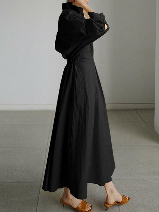Women's Shirt Dress V-Neck Long Sleeve Belted Pleated Midi Casual