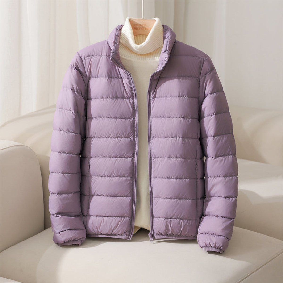 Women's Lightweight Quilted Puffer Jacket Stand Collar Zip Up Winter Coat