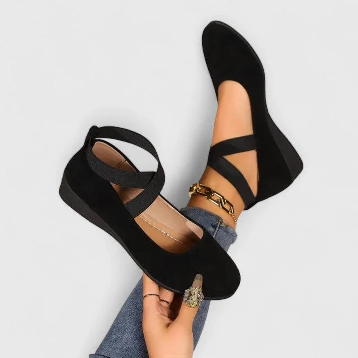 Women's Mary Jane Wedges Pointed Toe Crisscross Elastic Strap Ballet Flats