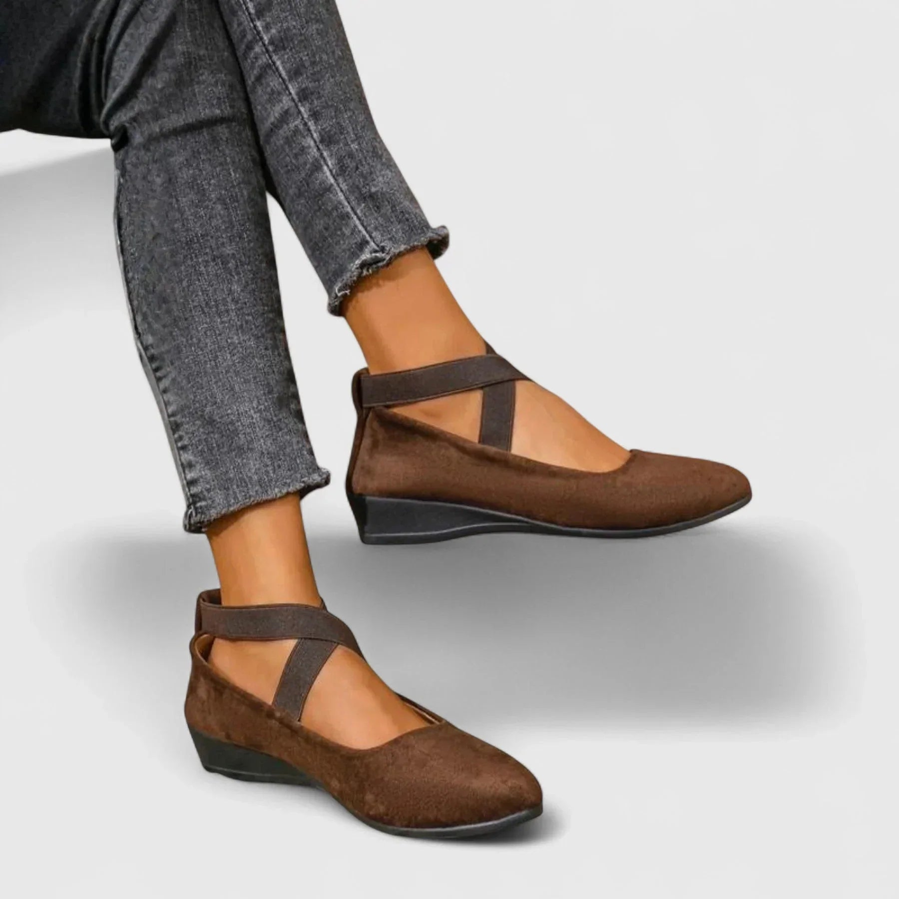 Women's Mary Jane Wedges Pointed Toe Crisscross Elastic Strap Ballet Flats