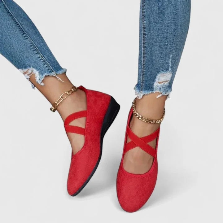 Women's Mary Jane Wedges Pointed Toe Crisscross Elastic Strap Ballet Flats