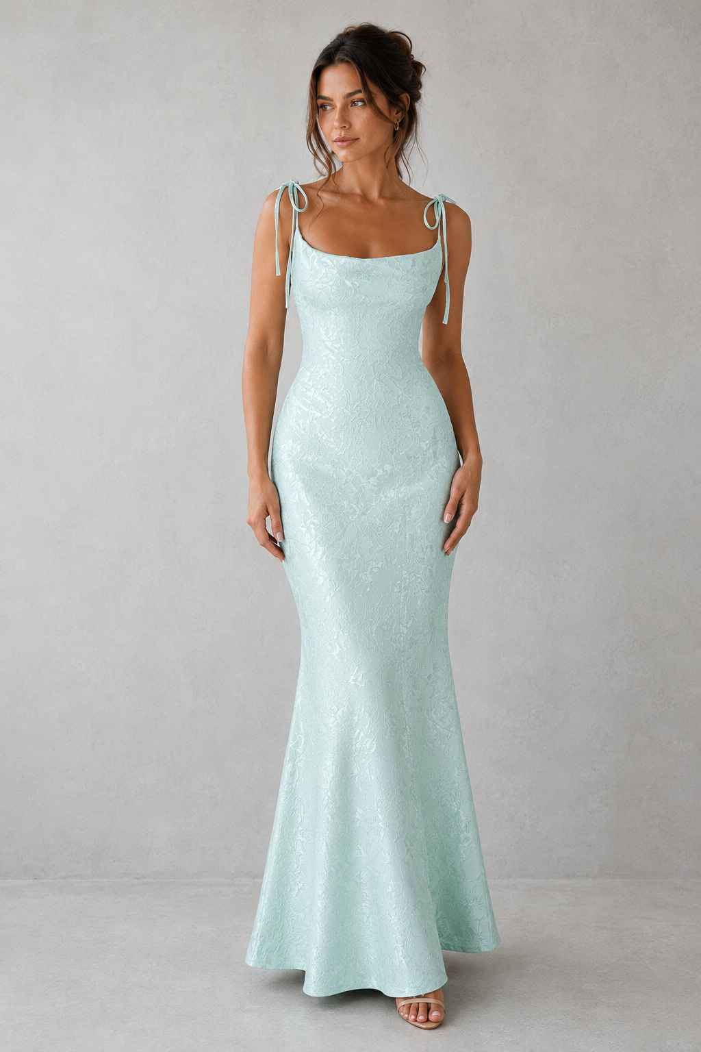 Women's Floral Jacquard Maxi Dress Lace-Up Back Square Neck Evening Occasion