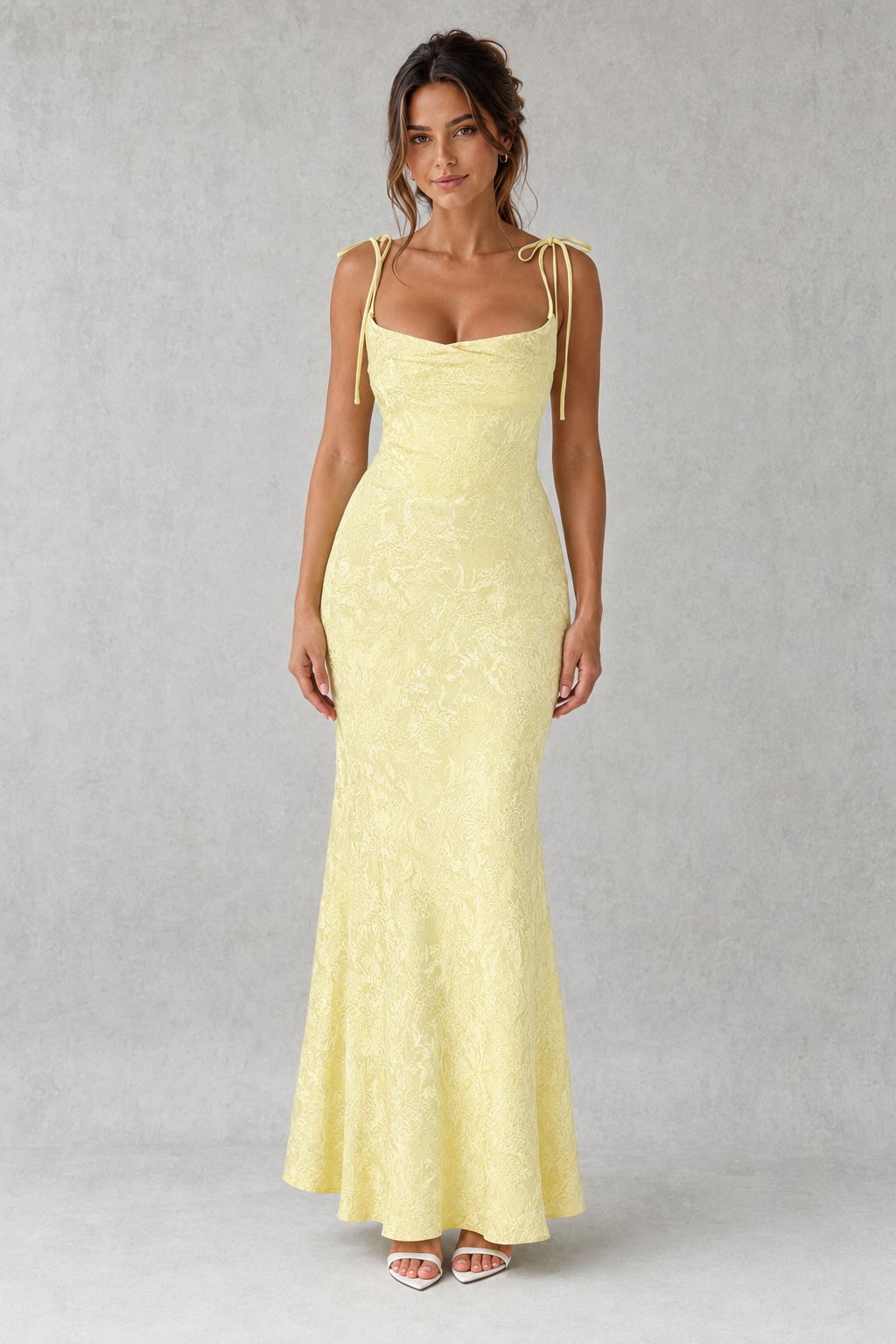 Women's Floral Jacquard Maxi Dress Lace-Up Back Square Neck Evening Occasion