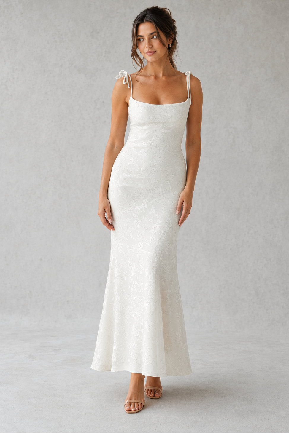 Women's Floral Jacquard Maxi Dress Lace-Up Back Square Neck Evening Occasion