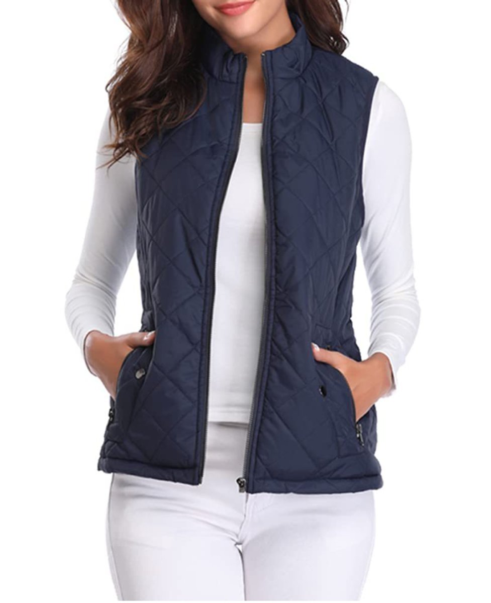 Women's Quilted Vest Sleeveless Stand Collar Zip-Up Padded Gilet Casual Outerwear