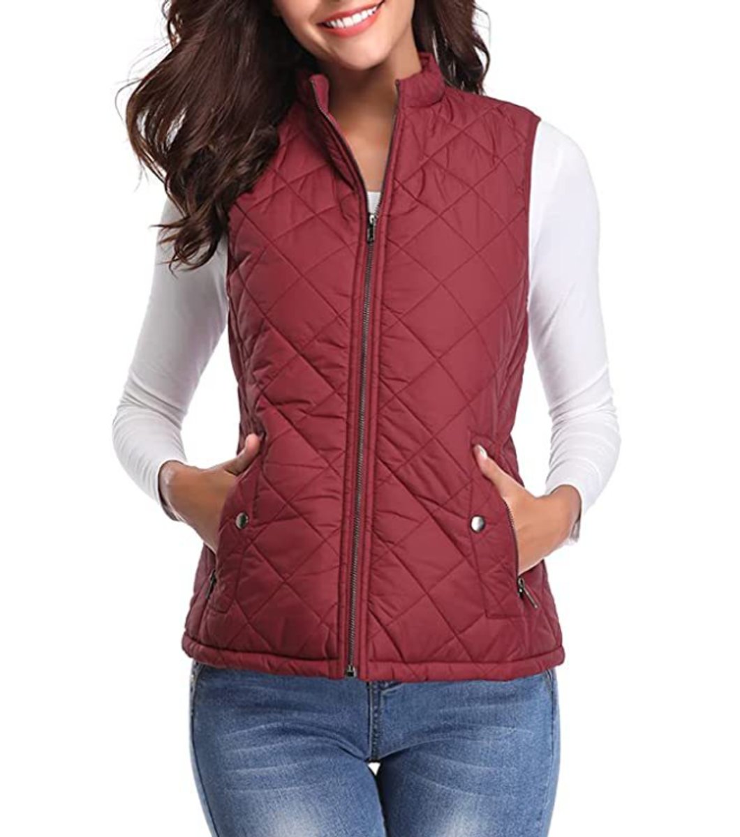 Women's Quilted Vest Sleeveless Stand Collar Zip-Up Padded Gilet Casual Outerwear