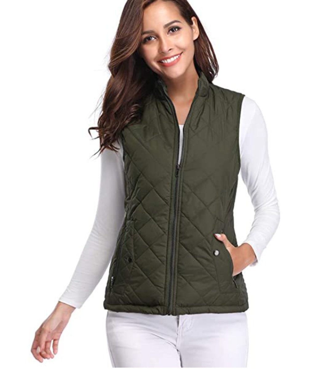 Women's Quilted Vest Sleeveless Stand Collar Zip-Up Padded Gilet Casual Outerwear