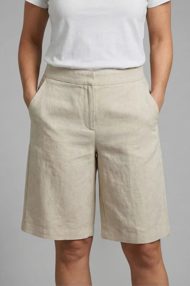 Women's Linen High-Waisted Knee-Length Shorts Side Pockets Casual