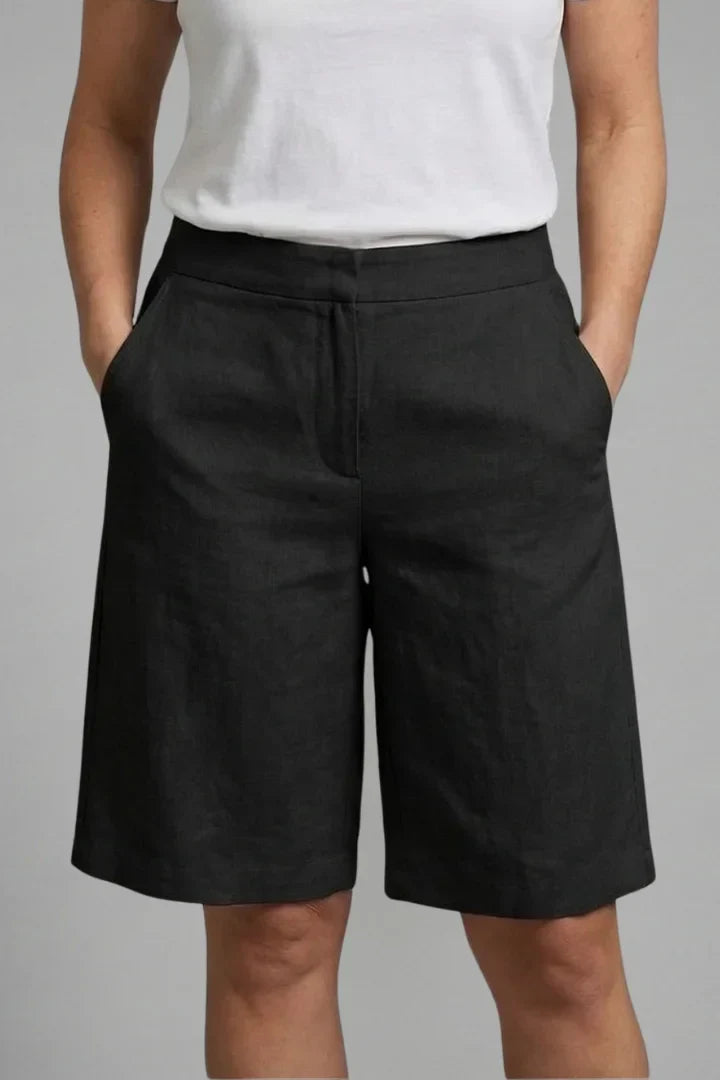 Women's Linen High-Waisted Knee-Length Shorts Side Pockets Casual