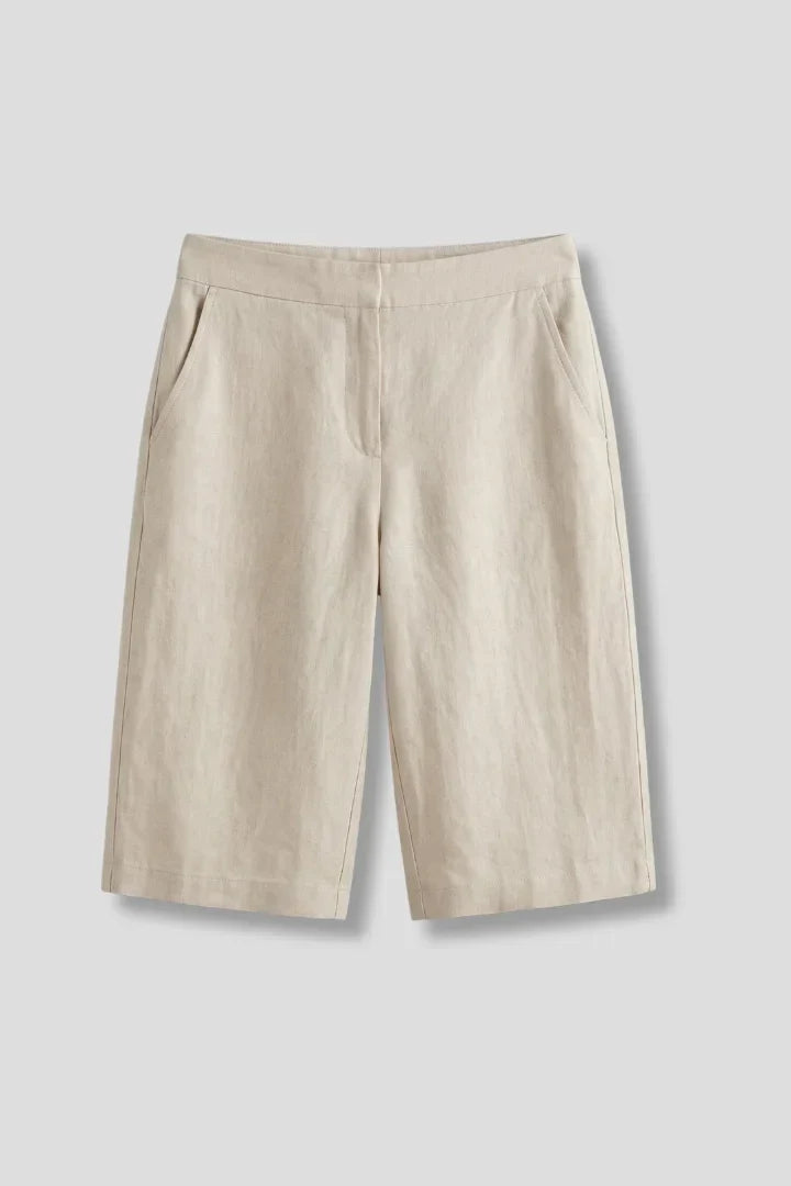 Women's Linen High-Waisted Knee-Length Shorts Side Pockets Casual