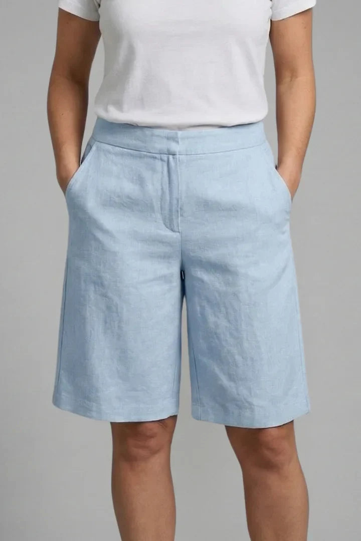 Women's Linen High-Waisted Knee-Length Shorts Side Pockets Casual