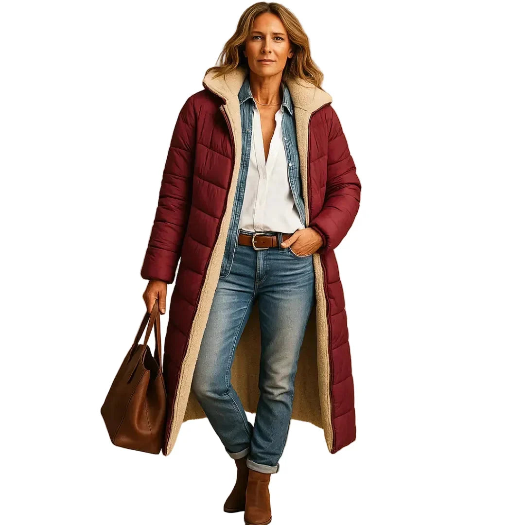 Women's Longline Puffer Coat Hooded Quilted Padded Insulated Winter Outerwear