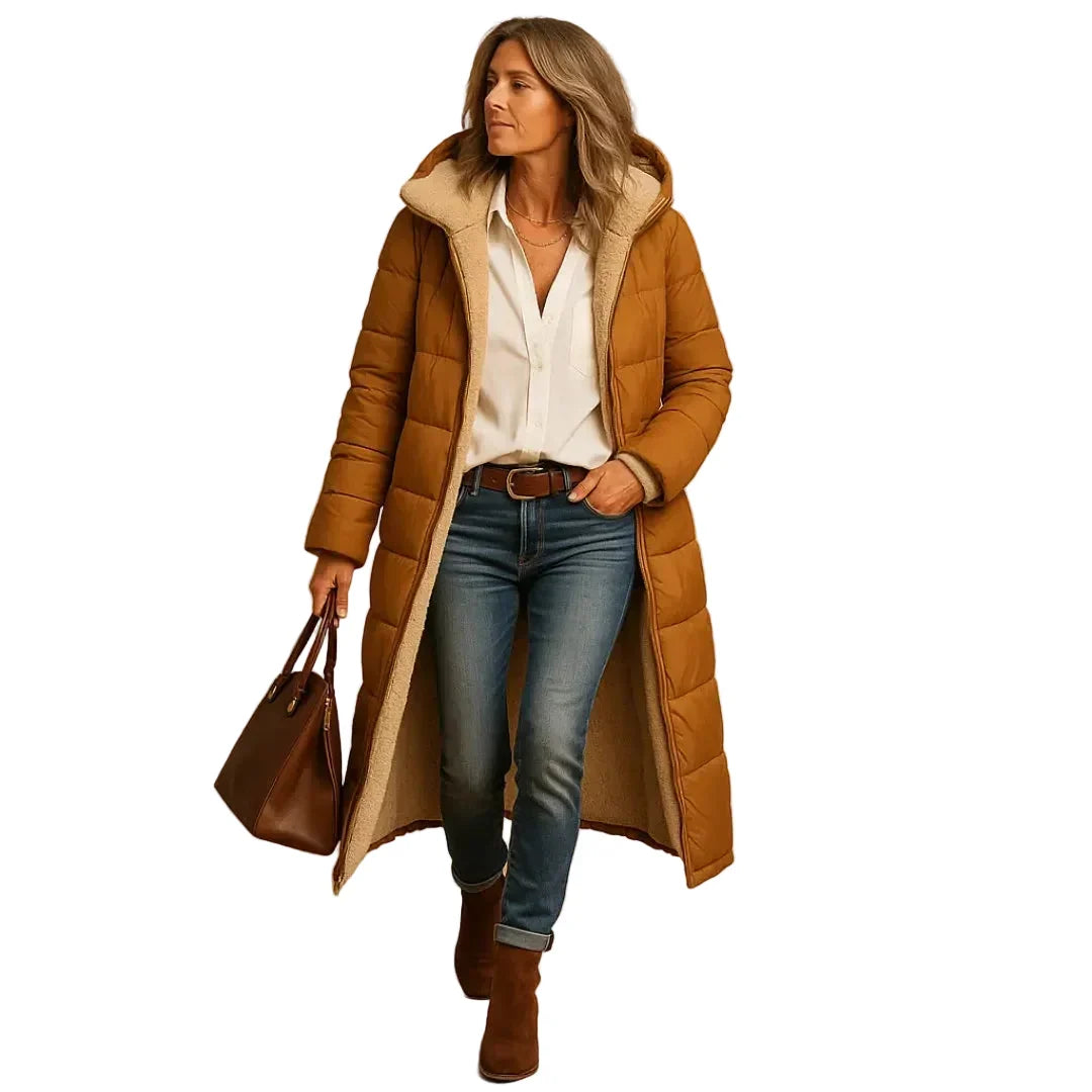Women's Longline Puffer Coat Hooded Quilted Padded Insulated Winter Outerwear