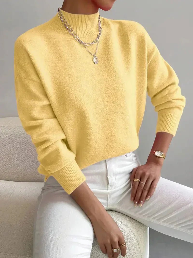 Women's Mock Turtleneck Sweater Relaxed Fit Ribbed Cuffs Long Sleeve Knit Top