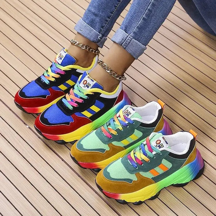 Women's Orthopedic Sneakers Rainbow Lace-Up Lightweight Platform Trainers