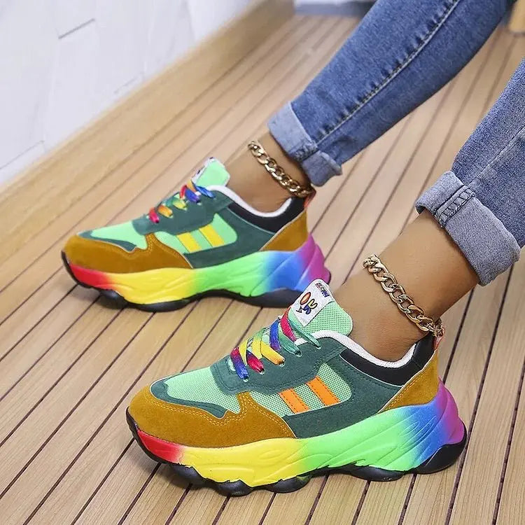 Women's Orthopedic Sneakers Rainbow Lace-Up Lightweight Platform Trainers
