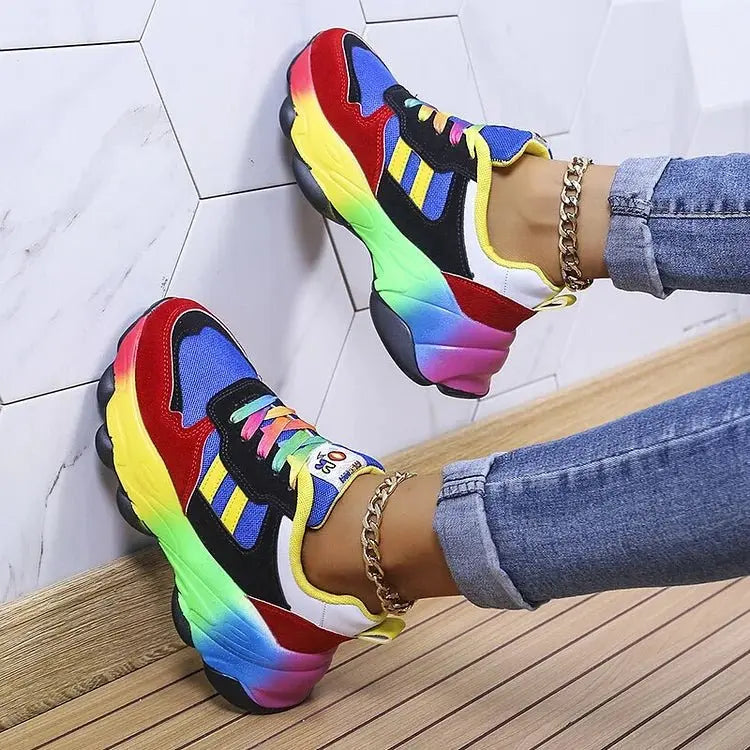 Women's Orthopedic Sneakers Rainbow Lace-Up Lightweight Platform Trainers
