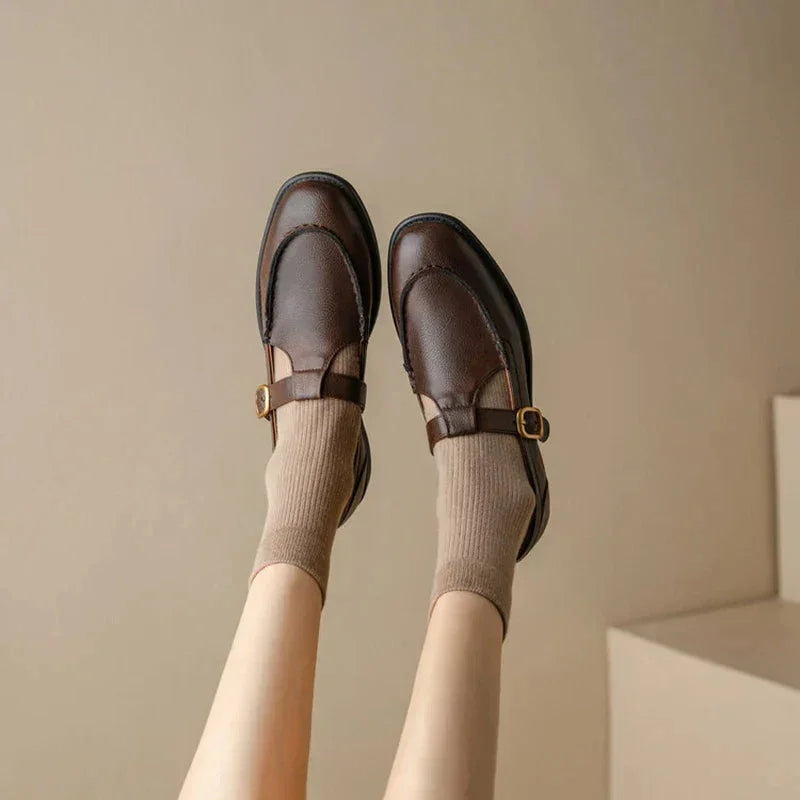 Women's T-Strap Mary Jane Shoes Round Toe Low Heel Buckle Casual