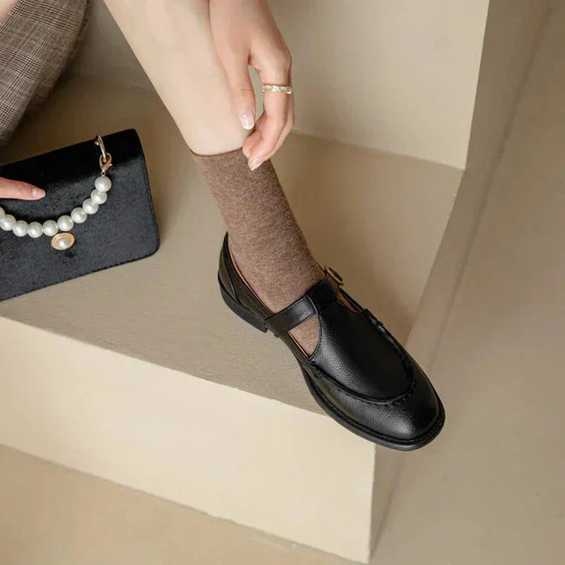 Women's T-Strap Mary Jane Shoes Round Toe Low Heel Buckle Casual