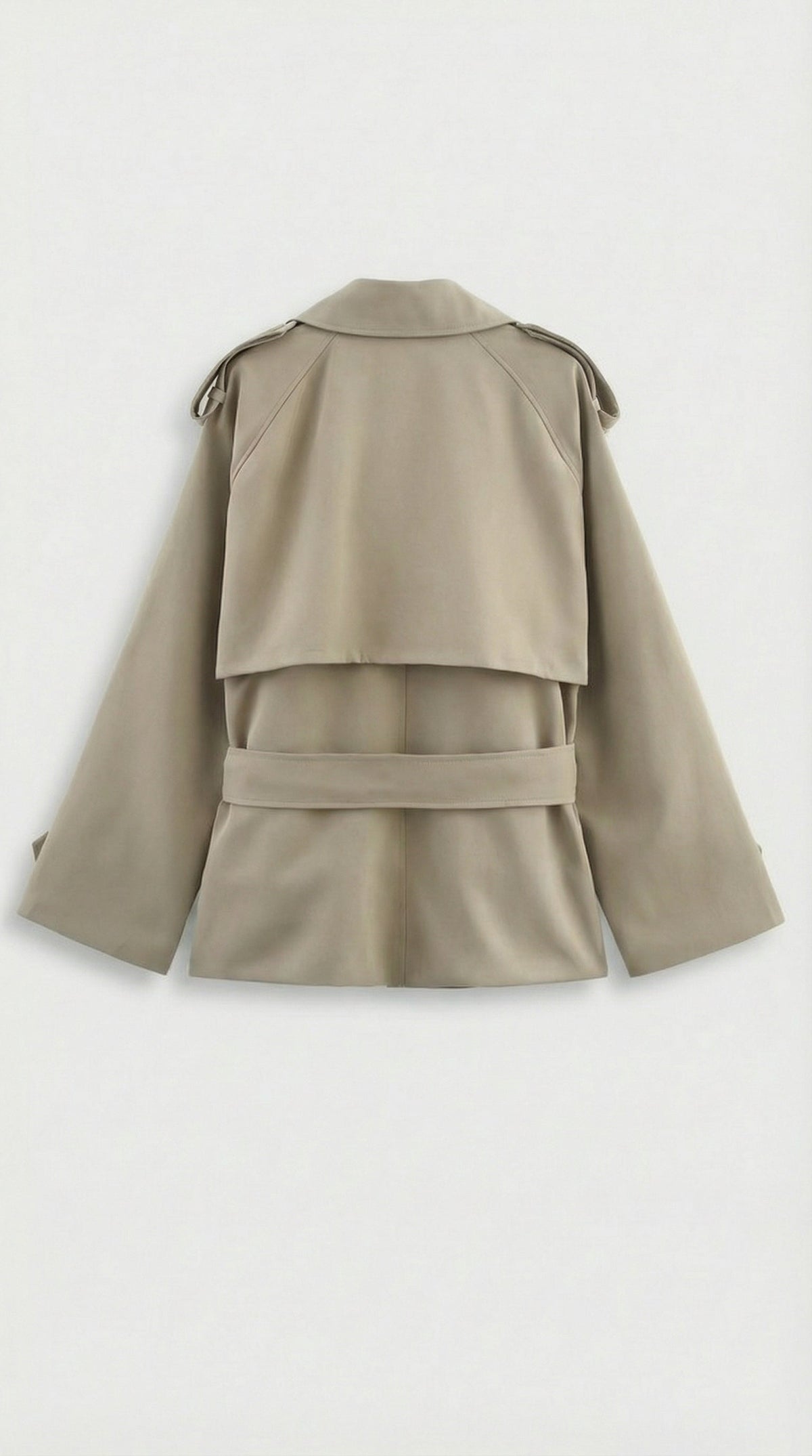 Women's Short Trench Coat Belted Double-Breasted Lapel Khaki Jacket