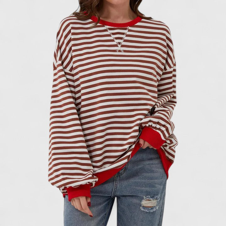 Women's Striped Oversized Crewneck Pullover Sweater Long Sleeve Casual Top