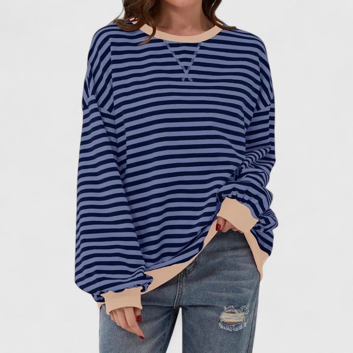 Women's Striped Oversized Crewneck Pullover Sweater Long Sleeve Casual Top