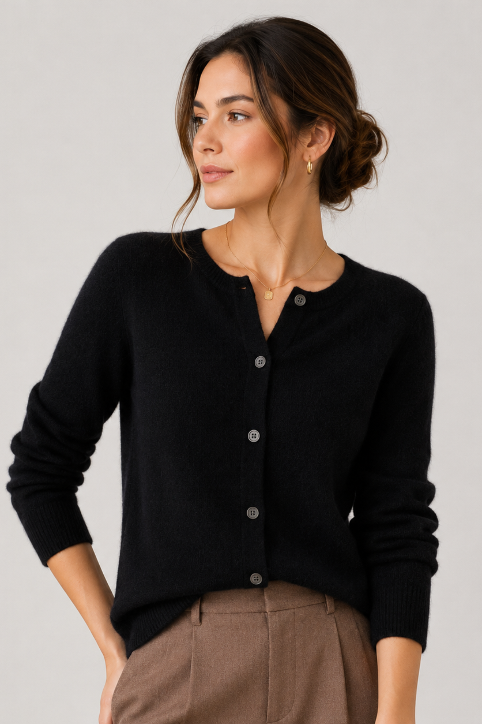 Women's Button-Front Cardigan Sweater Crew Neck Long Sleeve Knit Casual