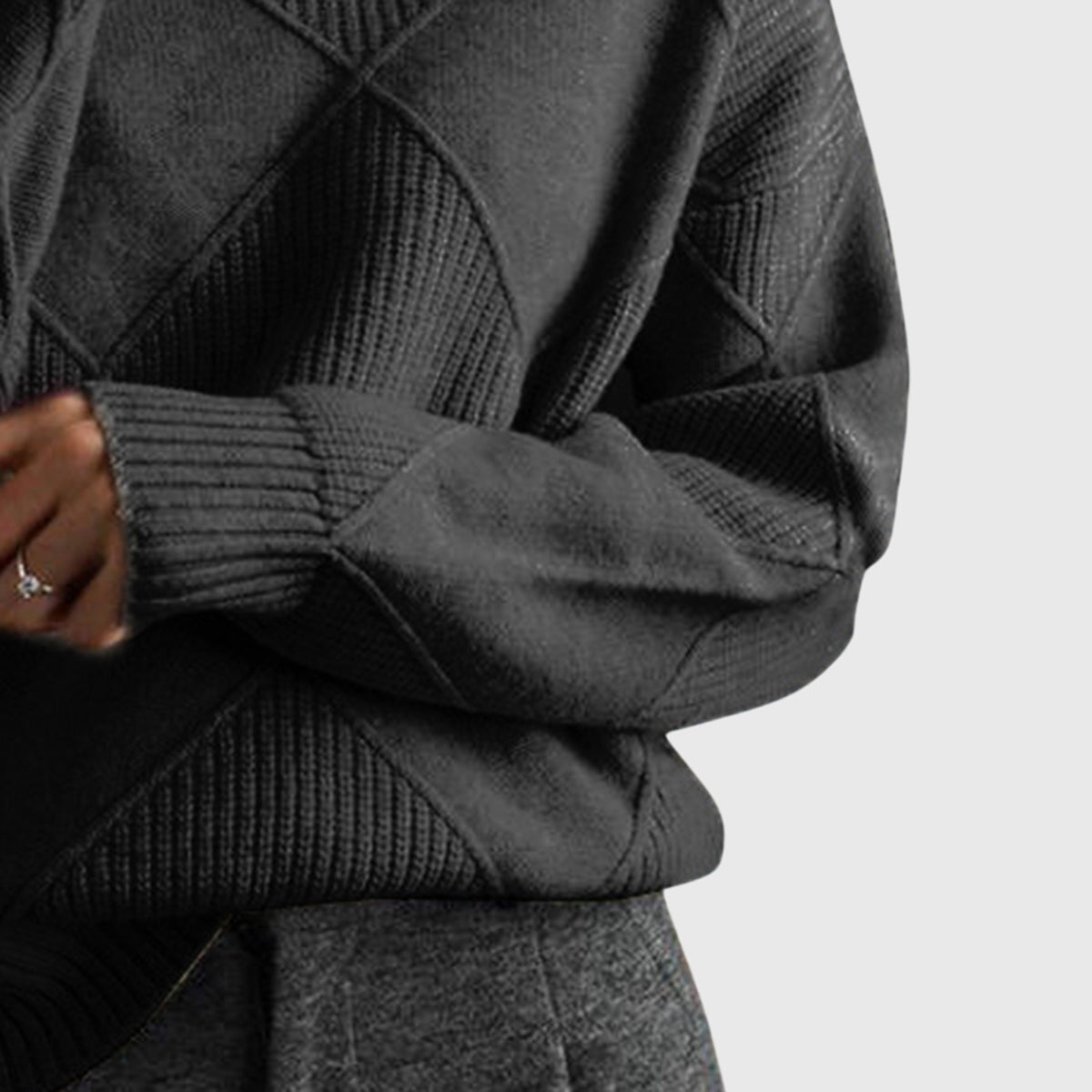 Women's Turtleneck Sweater Argyle Textured Long Sleeve Knit Pullover Winter
