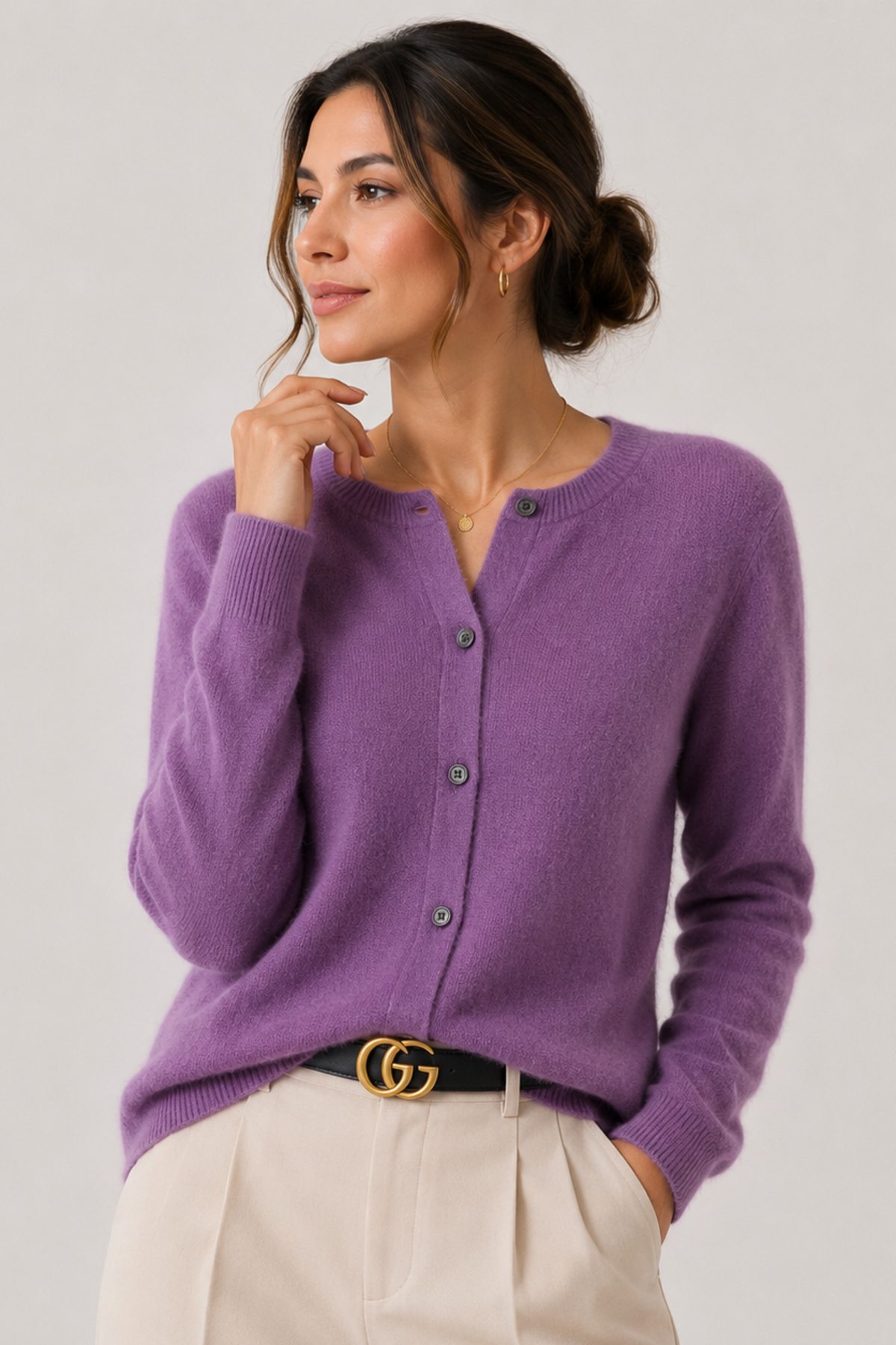 Women's Button-Front Cardigan Sweater Crew Neck Long Sleeve Knit Casual