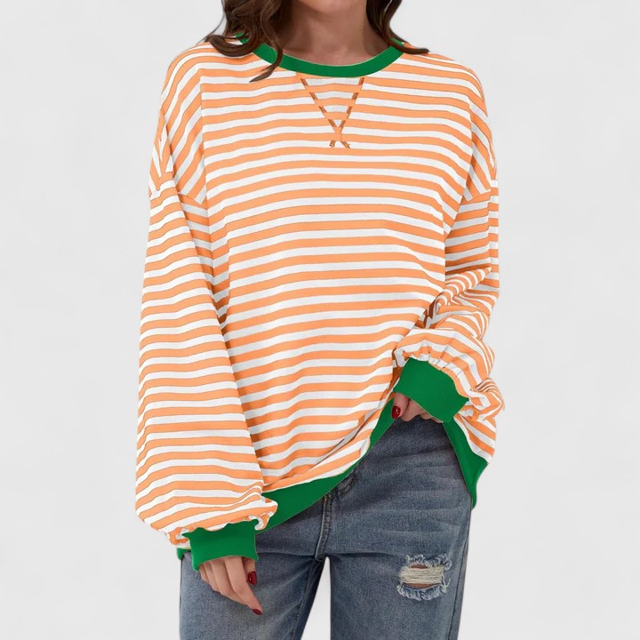 Women's Striped Oversized Crewneck Pullover Sweater Long Sleeve Casual Top