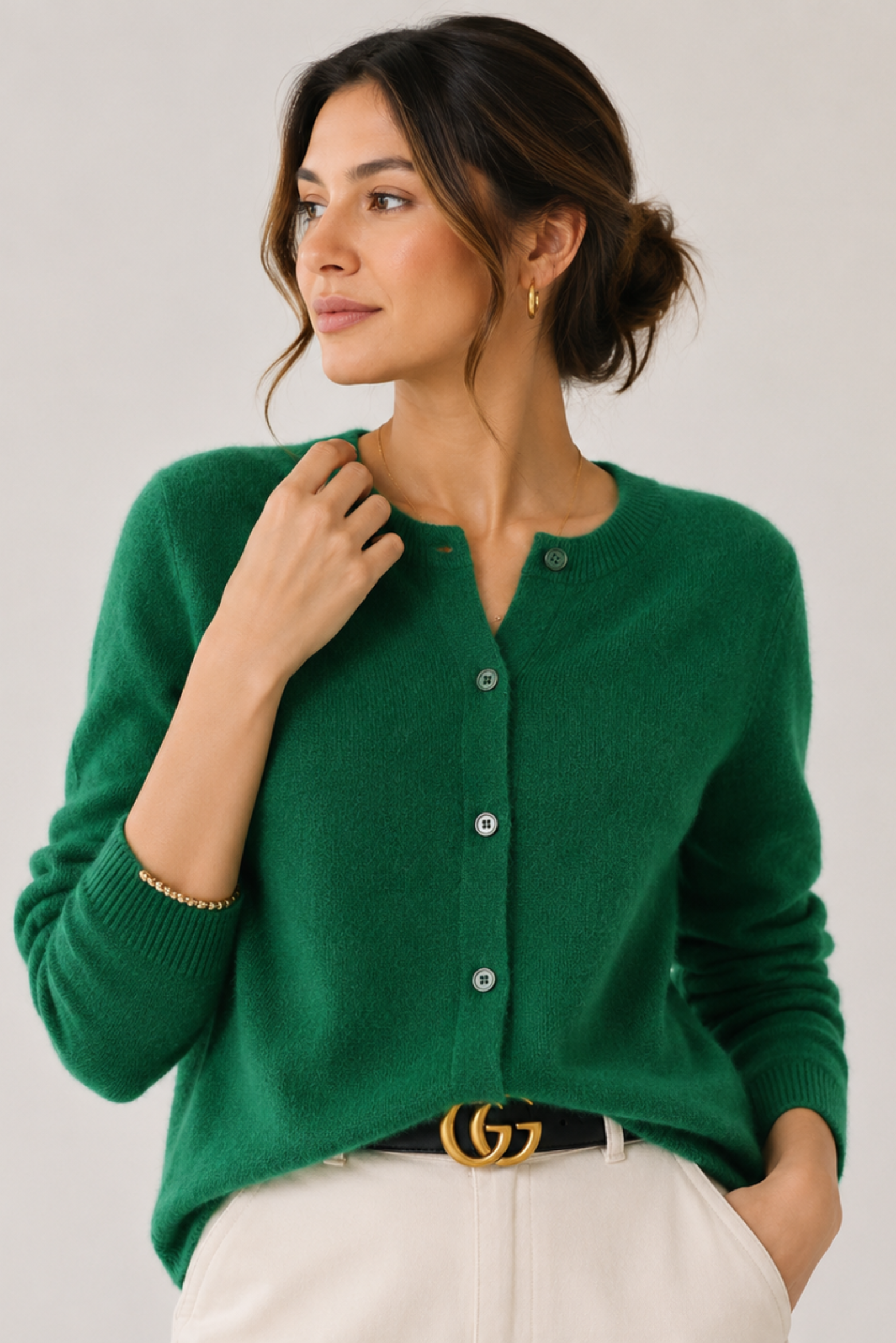Women's Button-Front Cardigan Sweater Crew Neck Long Sleeve Knit Casual