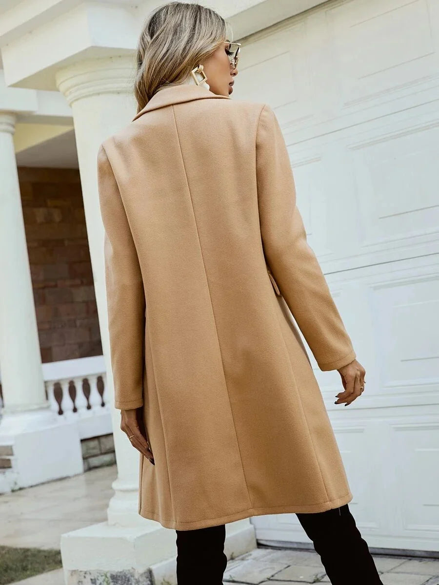Women's Double-Breasted Overcoat Lapel Collar Knee-Length Winter Coat