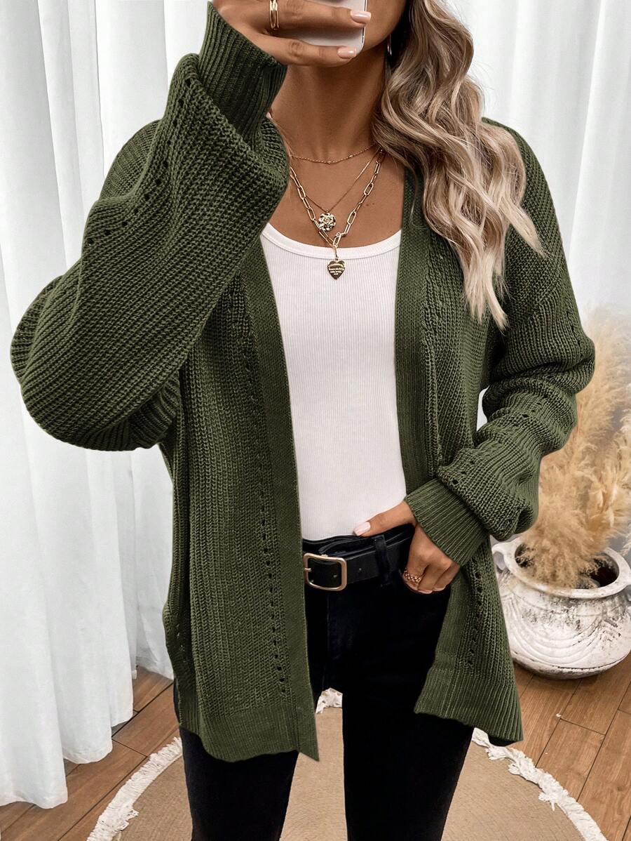 Women's Open Front Cardigan Pointelle Knit Long Sleeve Oversized Everyday Layer